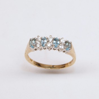 9ct Gold Aquamarine/CZ Half Eternity Ring